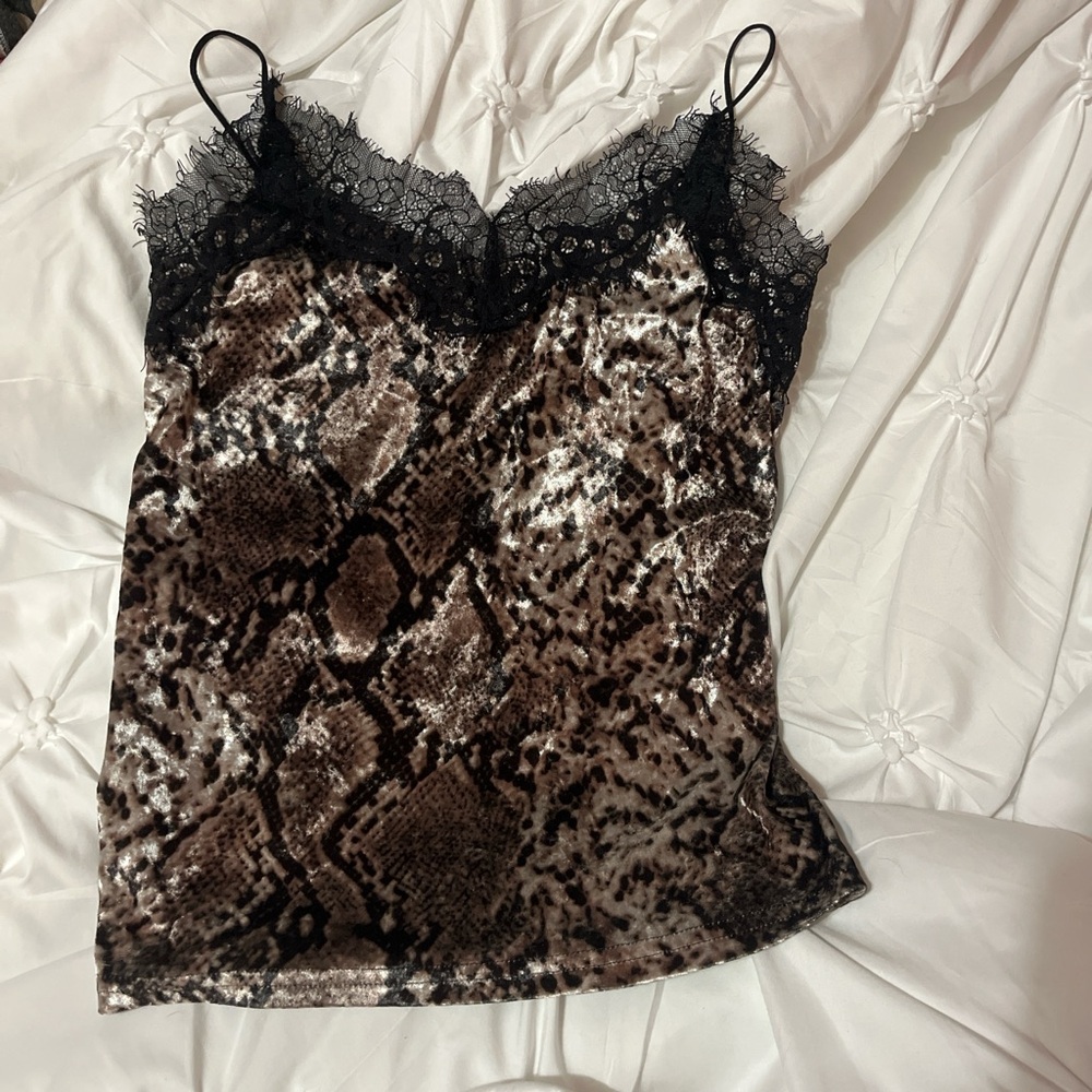 ADORA Snake Print Velvet Cami with Black Lace